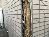 外壁の亀裂より雨漏し柱の上部まで被害